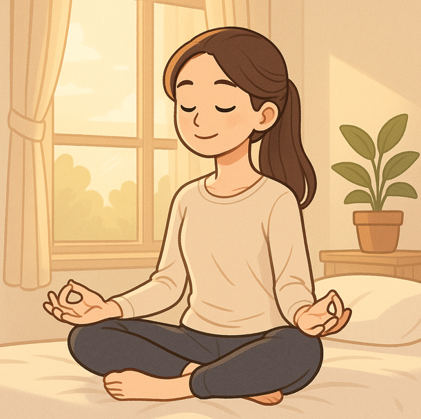 명상을 하며 쉬고 있는 모습
