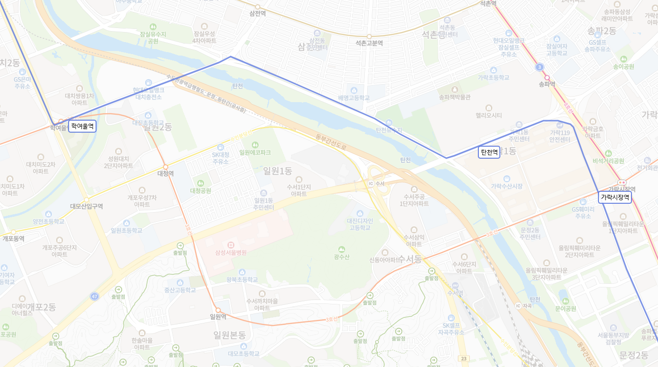 학여울&#44; 탄천&#44; 가락시장역 위치와 입지