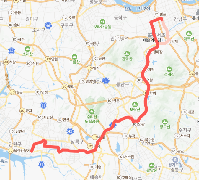 군포-서울-안산-의왕-3100N번-버스-노선-지도