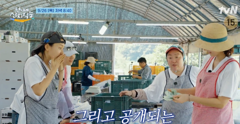 tvN 예능 언니네 산지직송 11화 염정아 스타일링 모자 제품 정보. 베이지색 모자에 청록색 띠가 포인트인 라피아 햇.