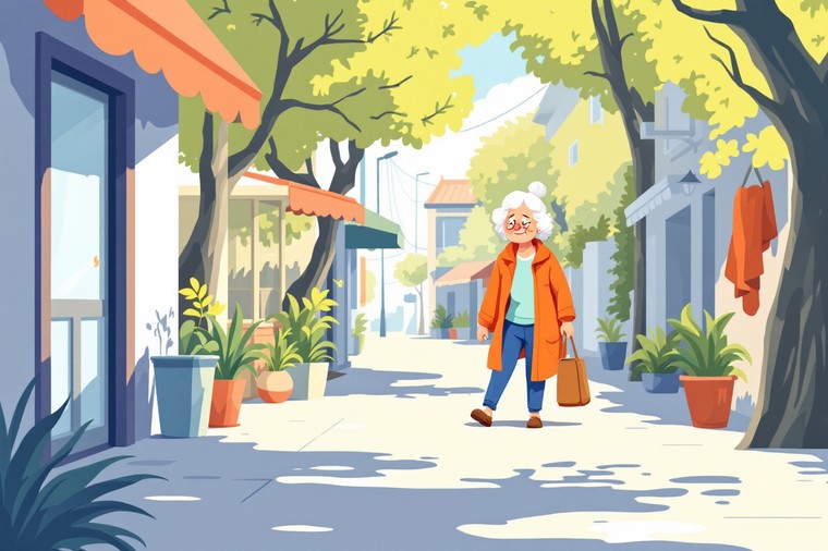 무더위 쉼터로 가고 있는 노약자