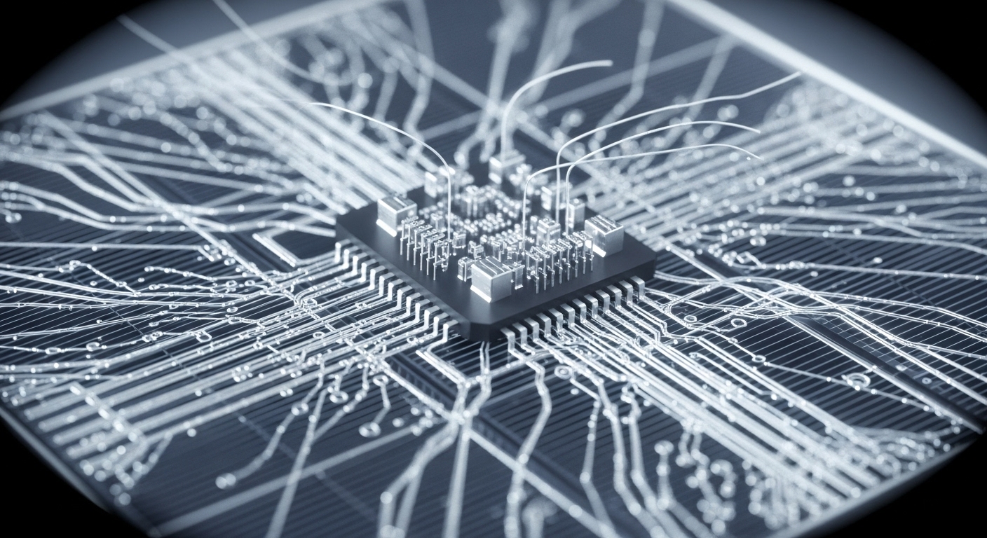 태양광 패널과 반도체 칩에 은(Silver)이 사용되는 것을 시각적으로 표현한 이미지