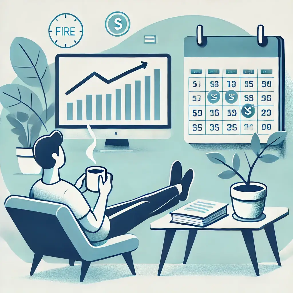 FIRE족의 경제적 독립을 상징하는 차트와 목표를 표시한 깔끔한 일러스트