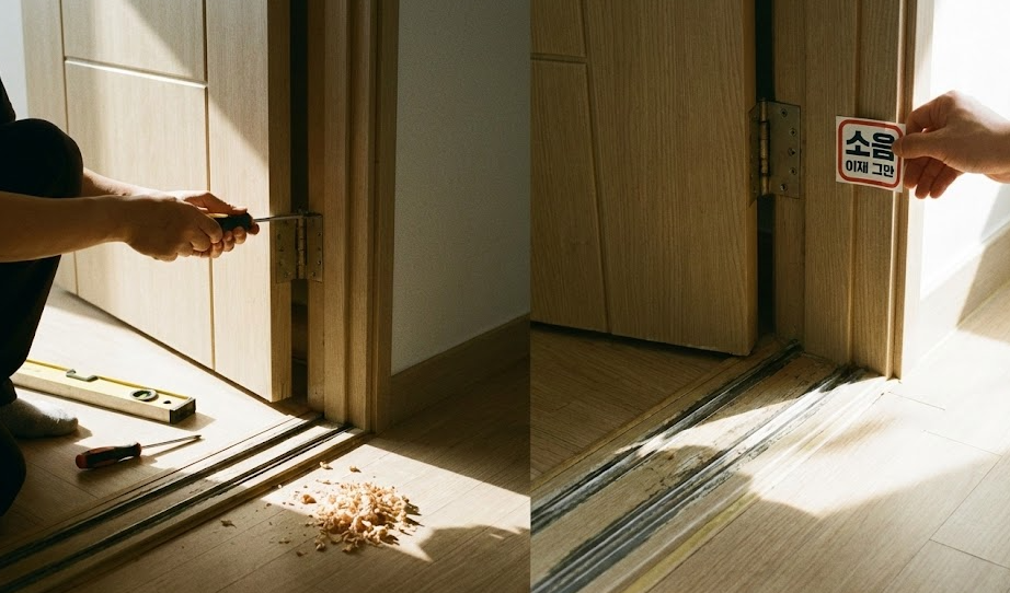 방문처짐 고치는 사진