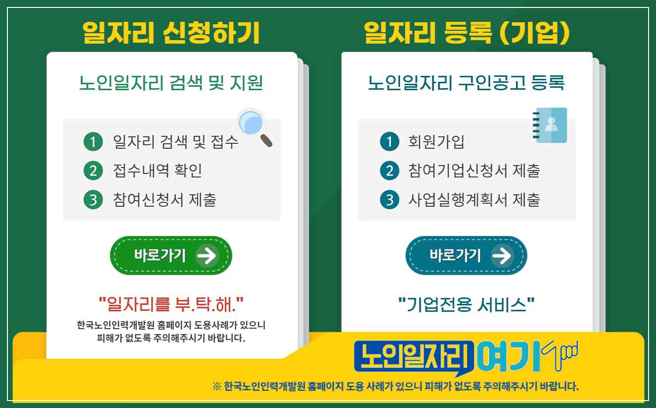 노인일자리 여기(seniorro.or.kr) 신청 화면 스크린샷