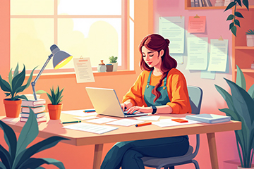 서류를 정리하고 신청서를 작성하는 예술인의 모습. 