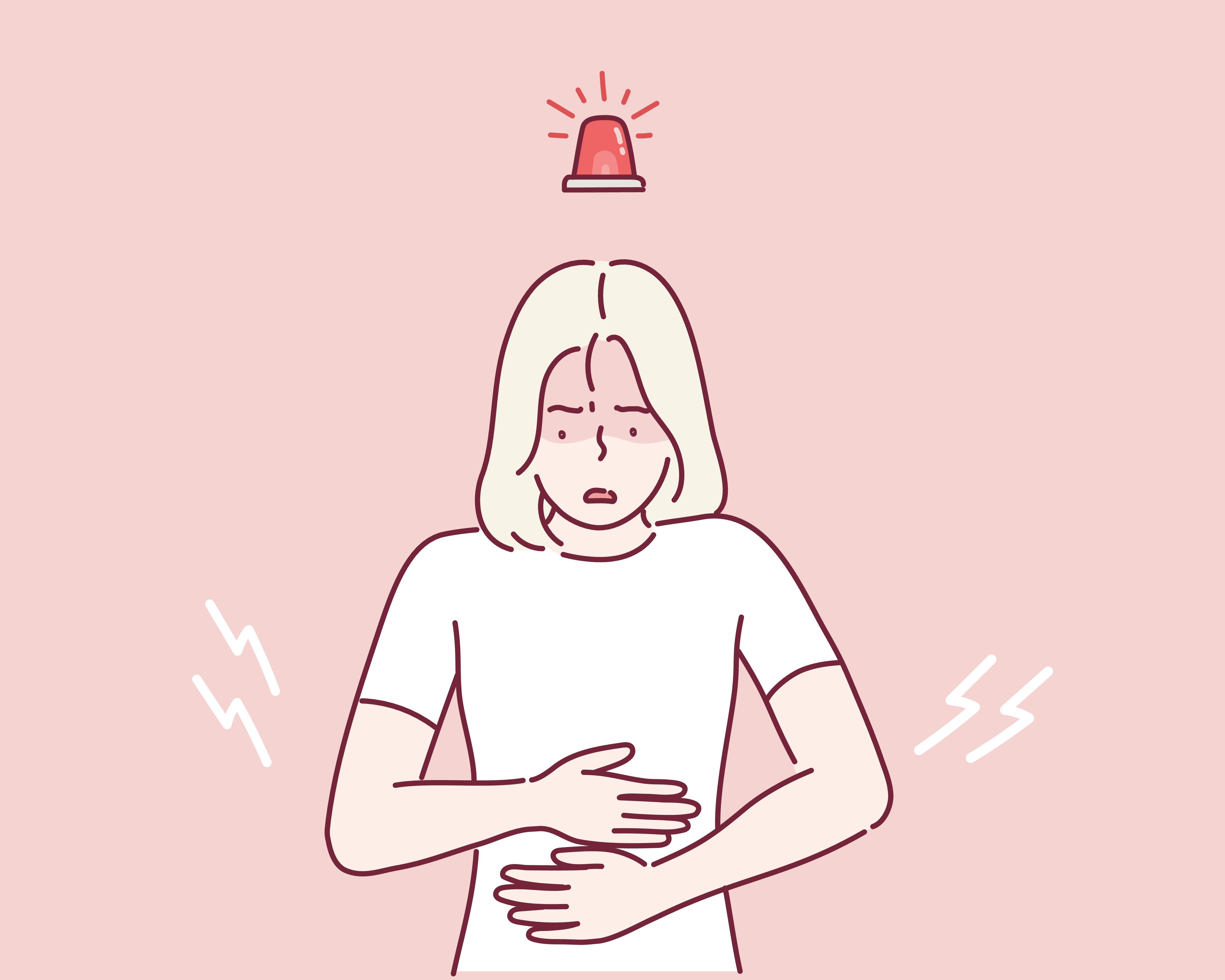 여자가 아랫배를 감싸쥐고 있는 모습