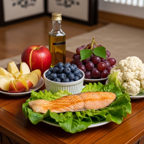 신장 건강에 좋은 9가지 음식이 담긴 균형 잡힌 식단