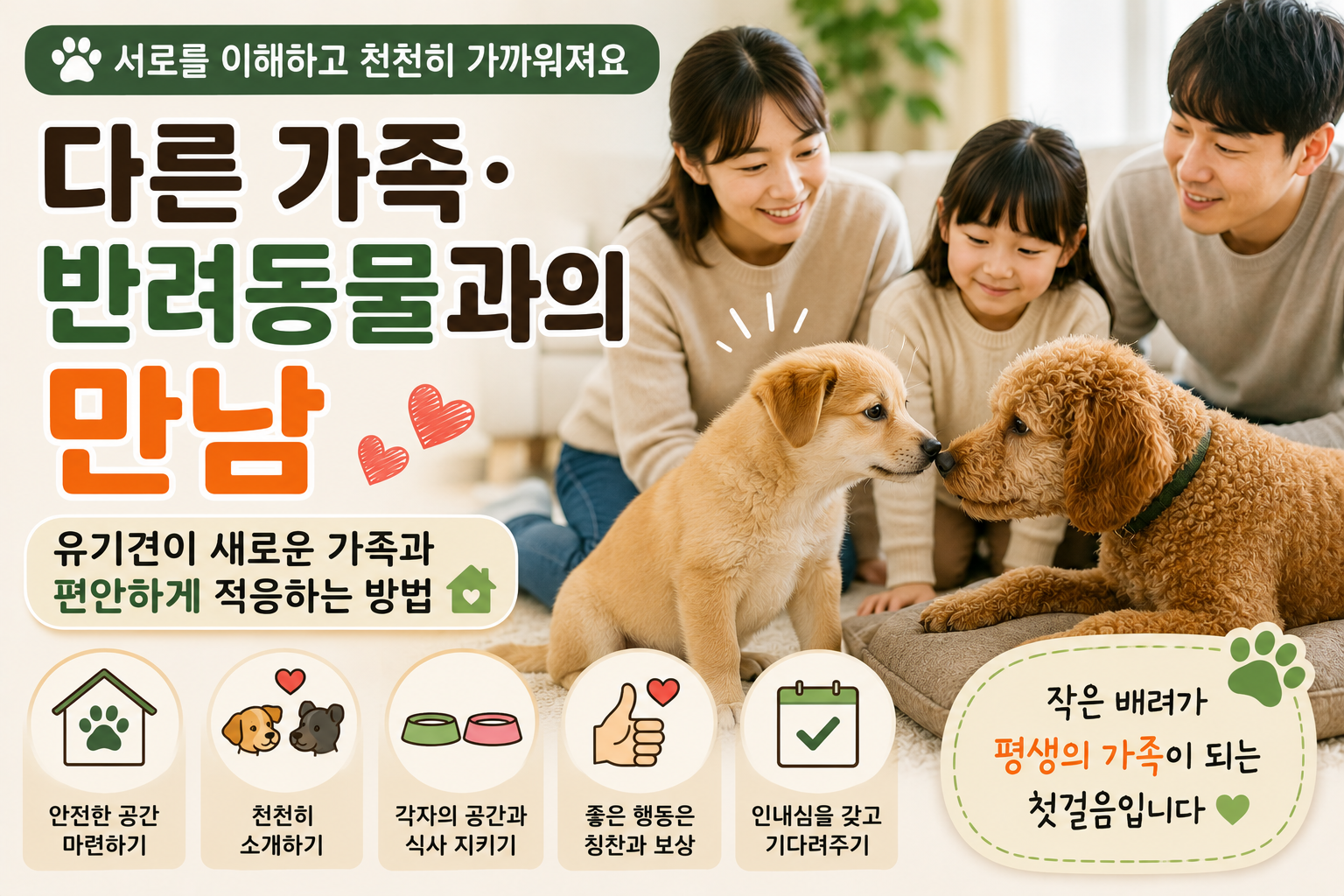 다른 가족·반려동물과의 첫 만남|유기견과 새로운 가족이 편안하게 적응하는 방법