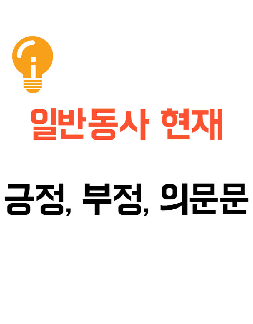 전구그림 하나 일반동사 현재 긍정, 부정 의문문이라고 써있음