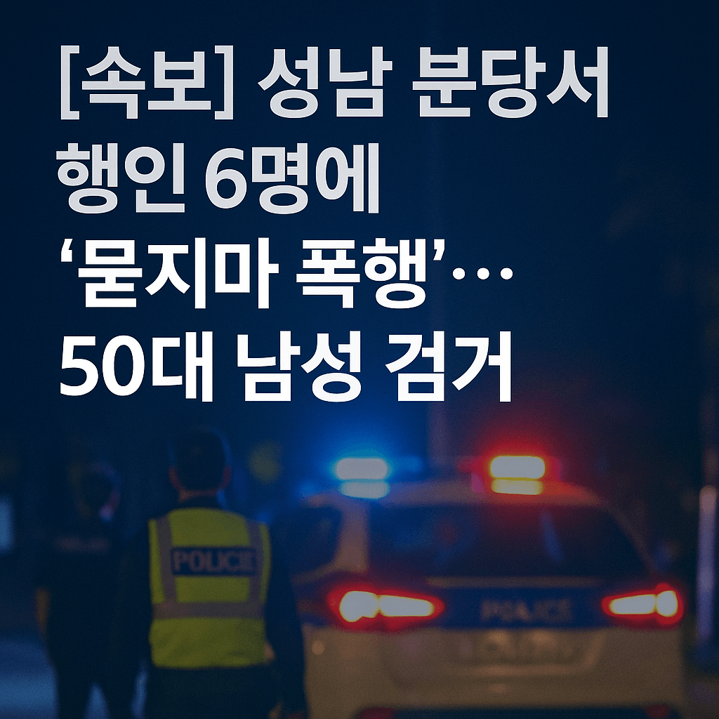 성남 분당서 일면식 없는 행인 6명에 묻지마 폭행 - 현행범 체포, 50대 남