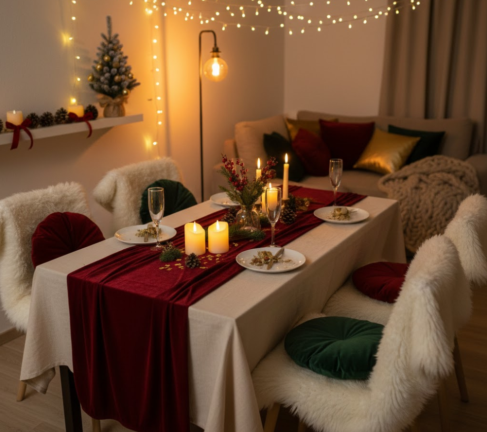 연말 홈파티 인테리어 조명, 패브릭, 장식