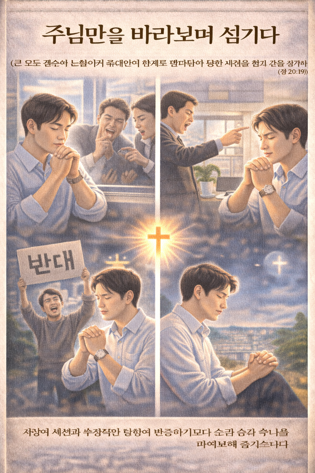 행 20:19 말씀에서&amp;#44; 바울이 많은 어려움이 있을지라도&amp;#44; 특히 악한 자들로부터 어려움을 당할지라도 바울은 그것에 반응하기 보다 주님을 항상 섬겼습니다. 저도 세상의 반응과 부정적인 환경을 생각하기 보다 주님만을 바라며 섬기려는 반응을 나타내기 위해 오늘도 순간순간 주님을 바라보는 숨기도를 수시로 드릴 것을 적용하는 모습입니다.