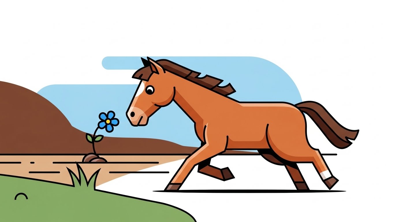 잠시 멈춰 서서 여유를 즐기는 말띠 캐릭터 일러스트