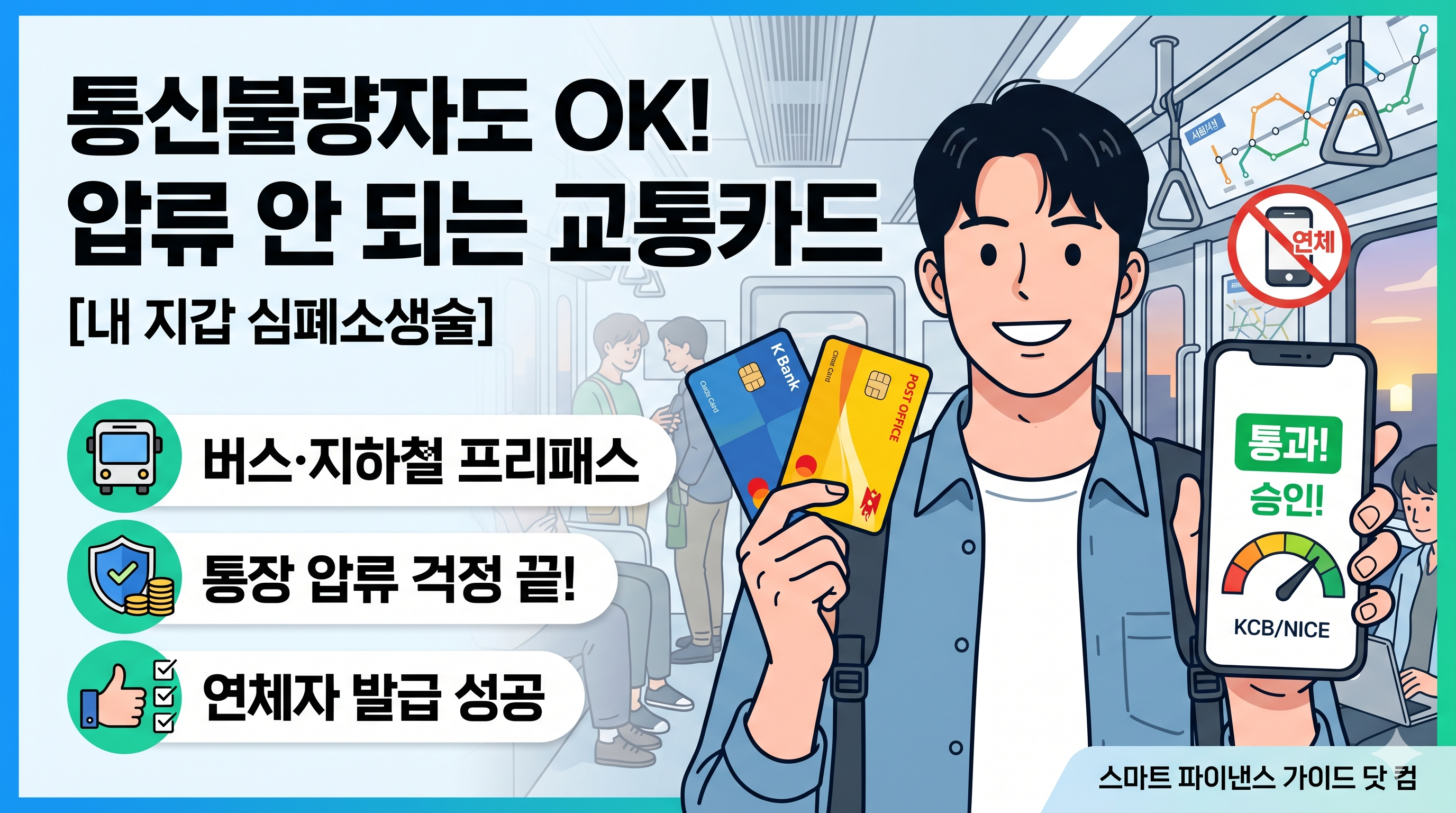 통신불량자 및 신용불량자도 발급 가능한 압류 방지 인터넷 은행 체크카드와 저신용자 전용 하이브리드 후불교통카드 발급 조건 및 추천 리스트를 정리