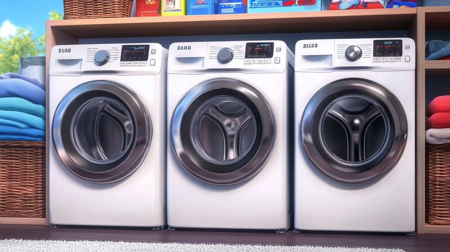 삼성, LG, 밀레 세탁기 건조기의 주요 기능과 강점을 강조한 비교 인포그래픽