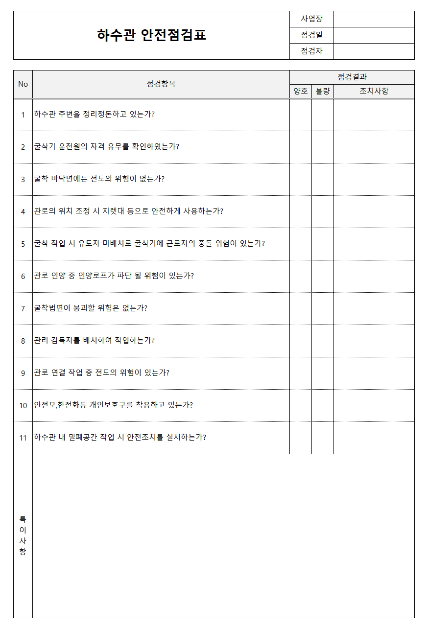 하수관 안전점검표