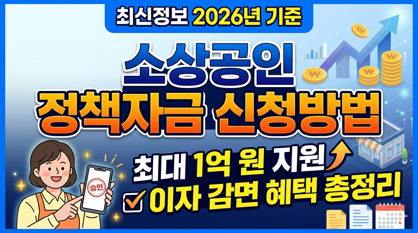 2026년 -소상공인- 정책자금- 신청방법 -최대 1억 원 -지원금 및 이자- 감면- 혜택 -총정리