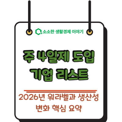 주 4일제 도입 기업 리스트 : 2026년 워라벨과 생산성 변화 핵심 요약