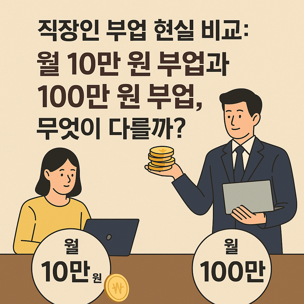 직장인 부업 현실 비교! 월 10만 원 부업과 100만 원 부업, 무엇이 다를까?
