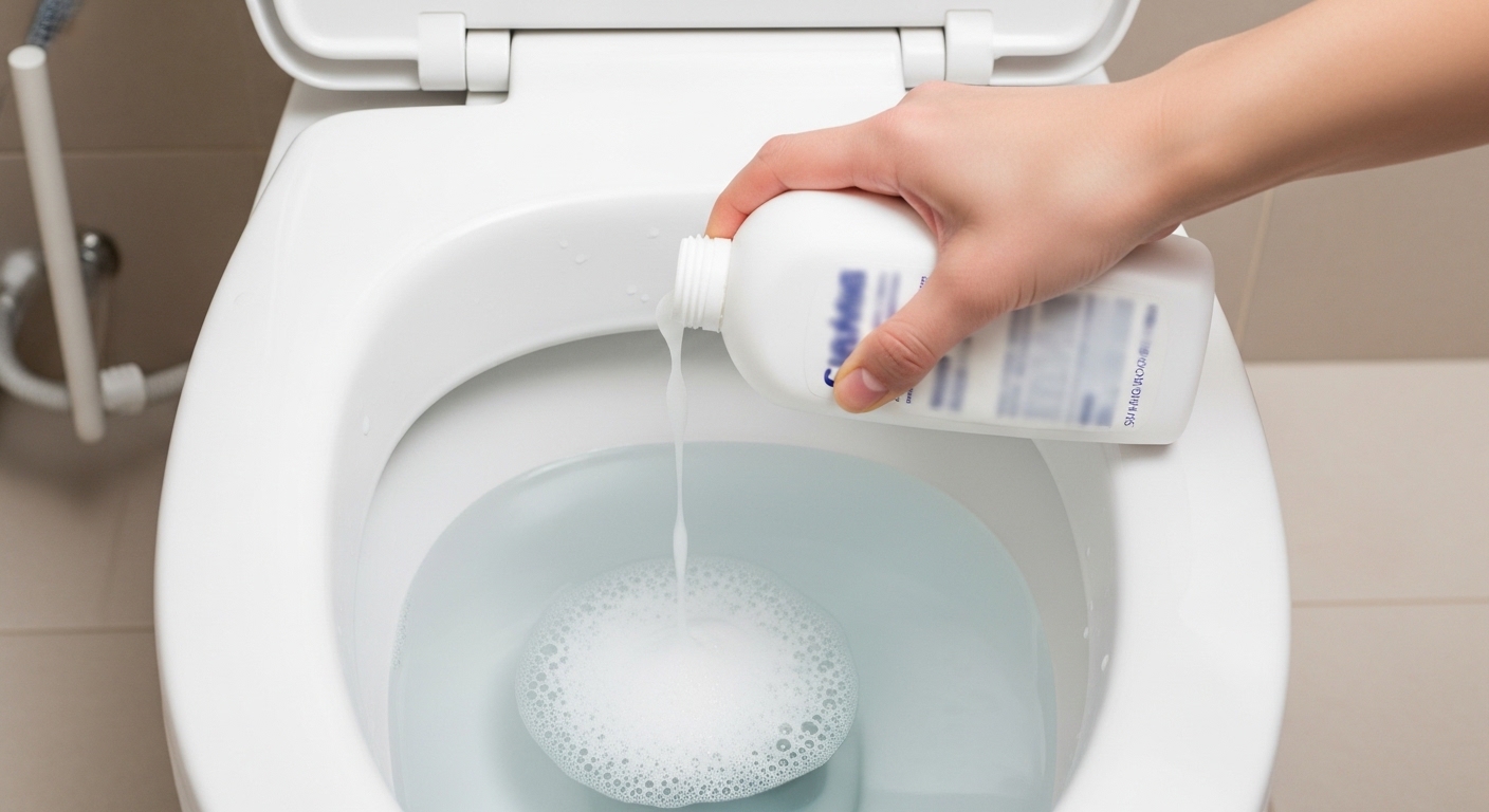 뚫어뻥 없을 때 샴푸의 계면활성제와 뜨거운 물을 이용해 꽉 막힌 변기를 부드럽게 뚫는 방법