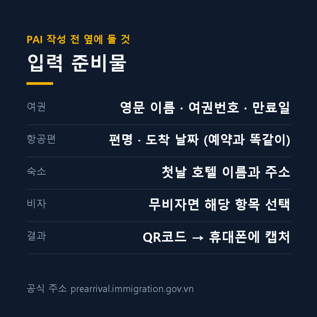 베트남 입국신고서 작성법 입력 준비물 정리 카드