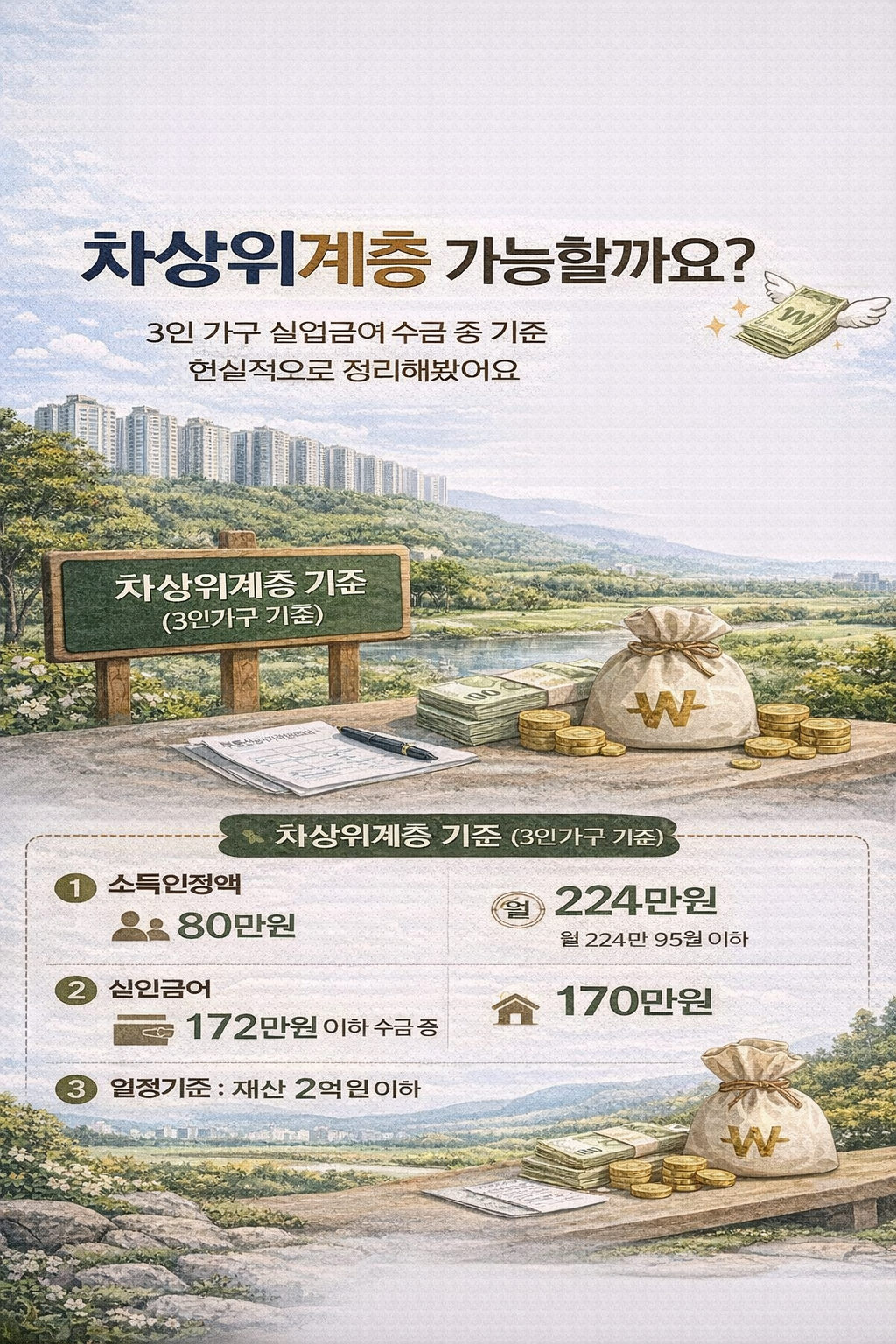차상위계층 가능할까요? 3인가구 실업급여 수급 중 기준 현실적으로 정리해봤어요