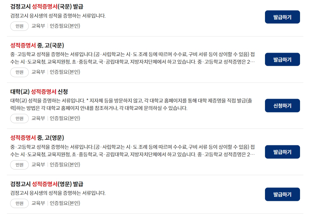 2024 성적증명서 발급방법