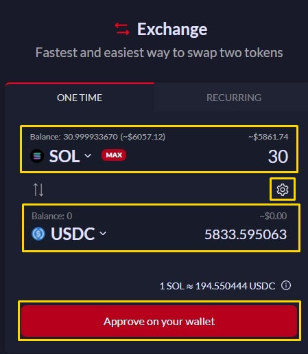 Exchange를 클릭하여 거래 승인을 하는 과정
