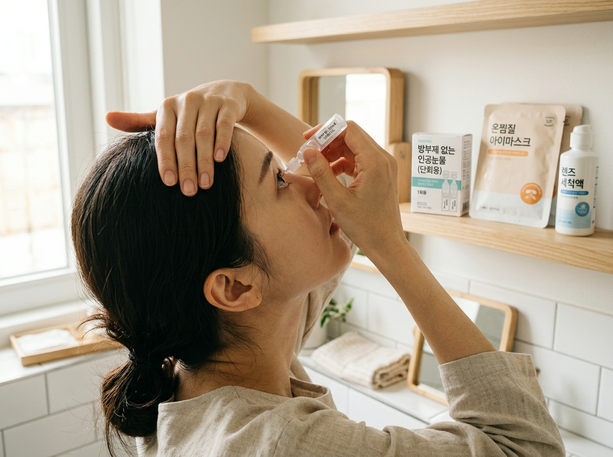 미세먼지 눈 루틴, 인공눈물 사용법, 황사 귀가 후 눈세척, 안구건조 온찜질, 봄철 눈관리