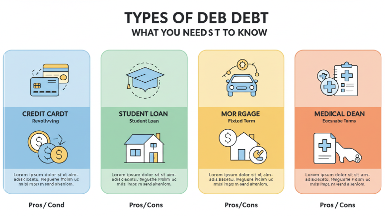 다양한 채무 유형을 시각적으로 보여주는 이미지