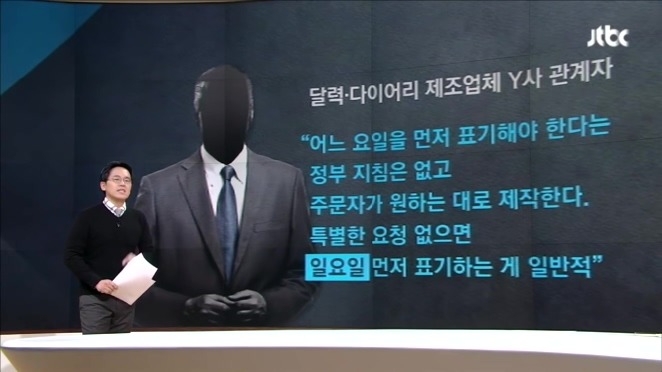 달력 회사의 요일 표기 기준에 대한 설명