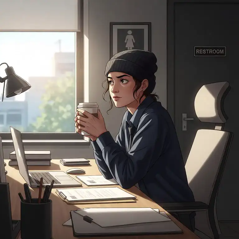 커피 들고 화장실 참는 직장인