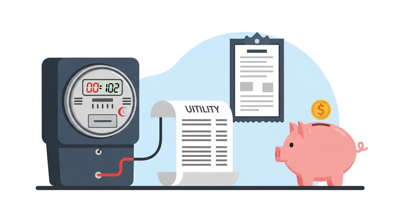 전기요금 고지서를 강조하며, 소상공인 공과금 고충을 표현한 이미지