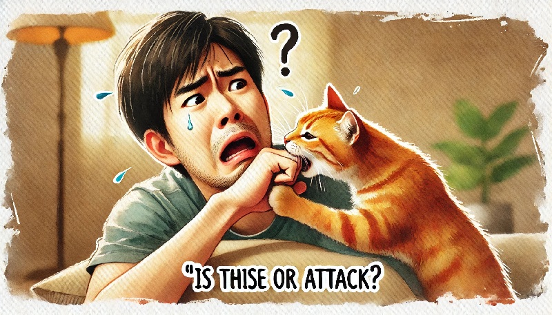 고양이가 물 때 느끼는 당혹감과 혼란