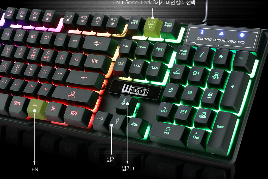 와트 유선 데스크탑 세트 K71000 레인보우 블랙 USB 키보드와 마우스