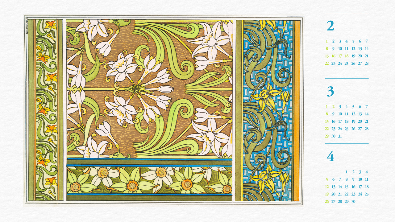 16 수선화 장식 일러스트, Pl 29 B - 2026년3월 달력배경화면