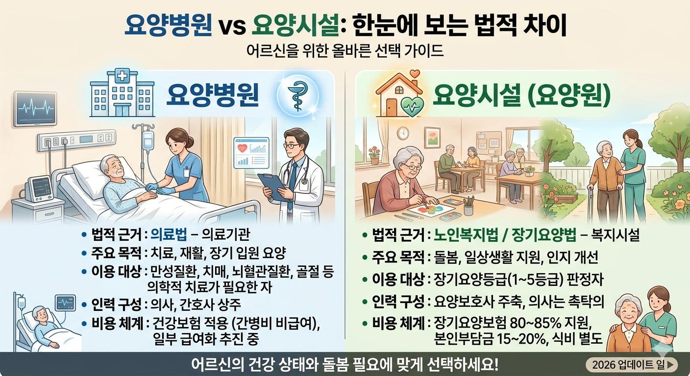 요양병원과 요양시설의 차이점을 설명