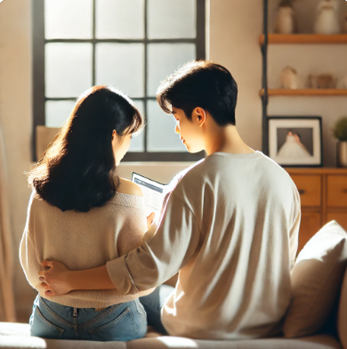 미래계획을 세우는 신혼부부 이미지