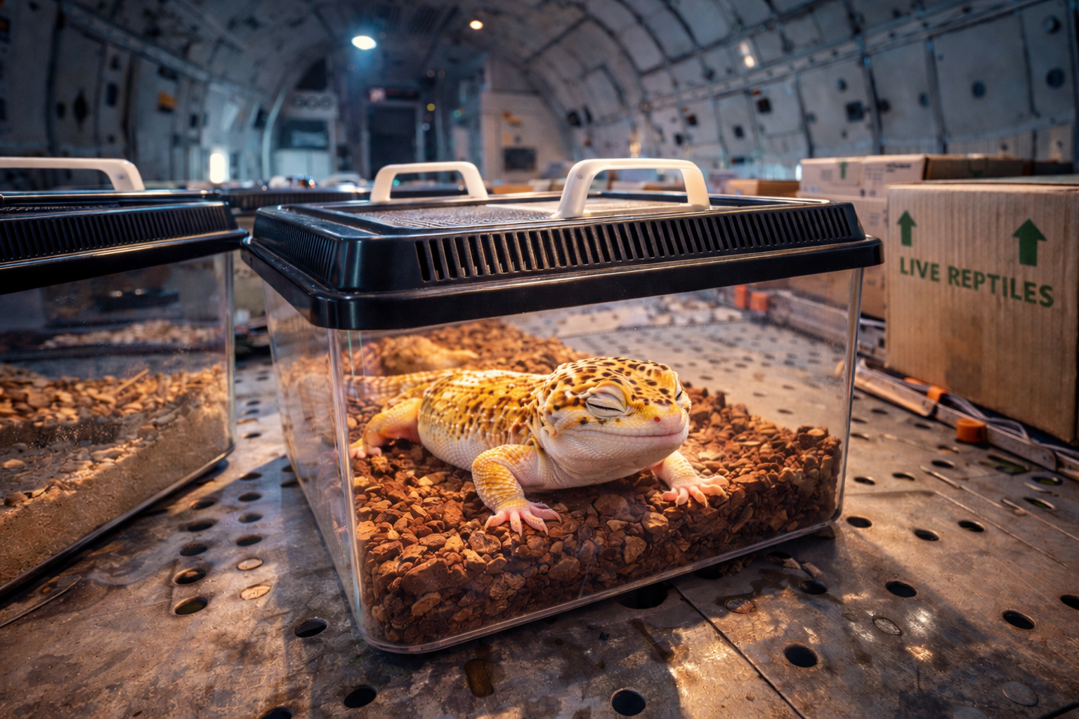비행기 화물칸 내부의 파충류 전용 공간 이미지