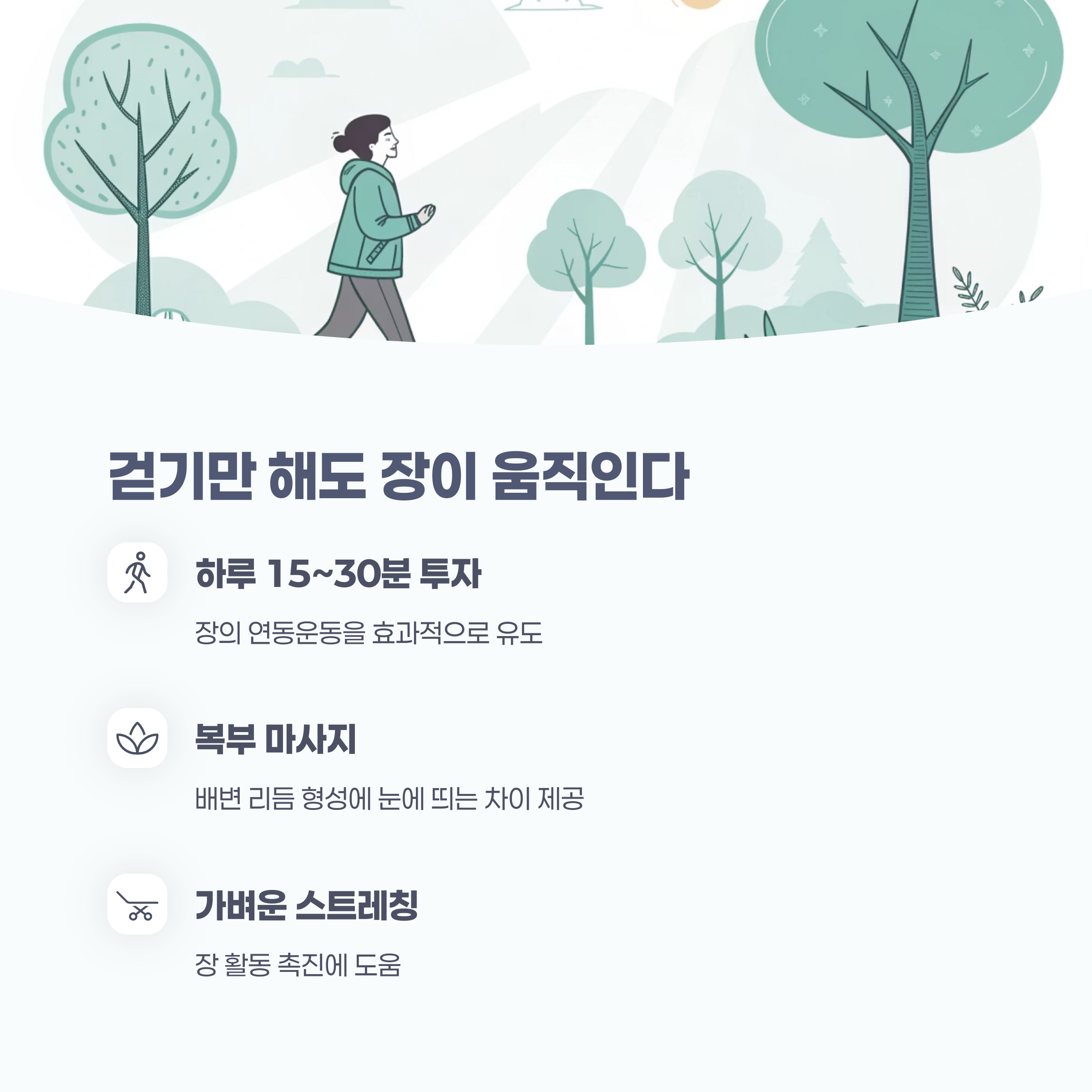 걷기부터 시작하는 장 운동 자극: 가장 간단한 해답