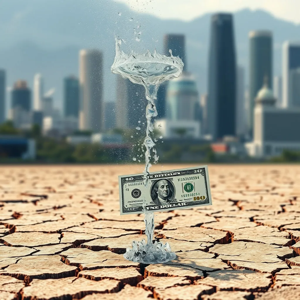 국내 금융 시장에서 달러가 부족해질 때, 한미 통화스와프가 비상시 달러를 공급하여 시장의 갈증을 해소하고 유동성을 확보해주는 핵심적인 역할을 표현합니다.