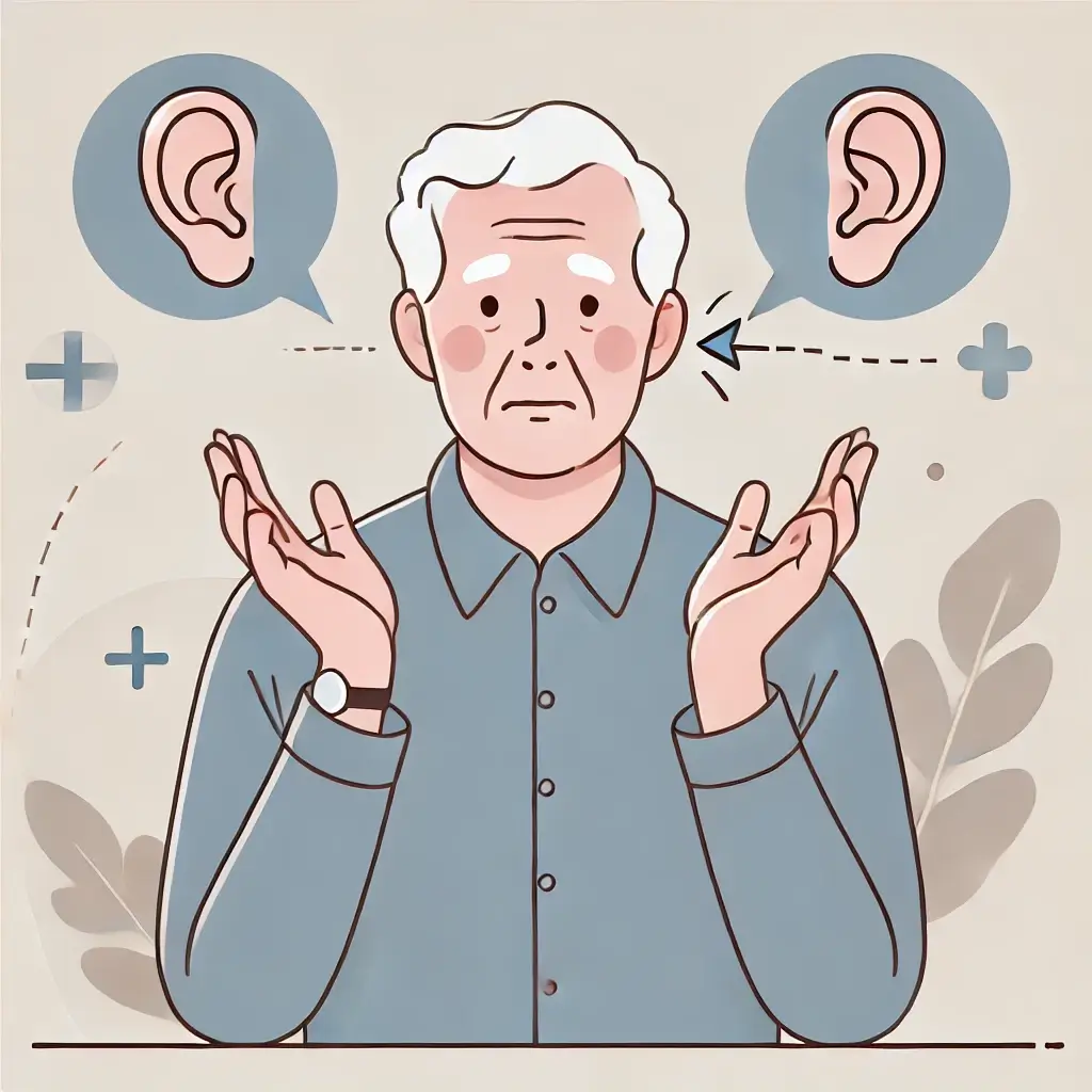 노인성 난청의 원인과 정의를 설명하는 할아버지의 일러스트