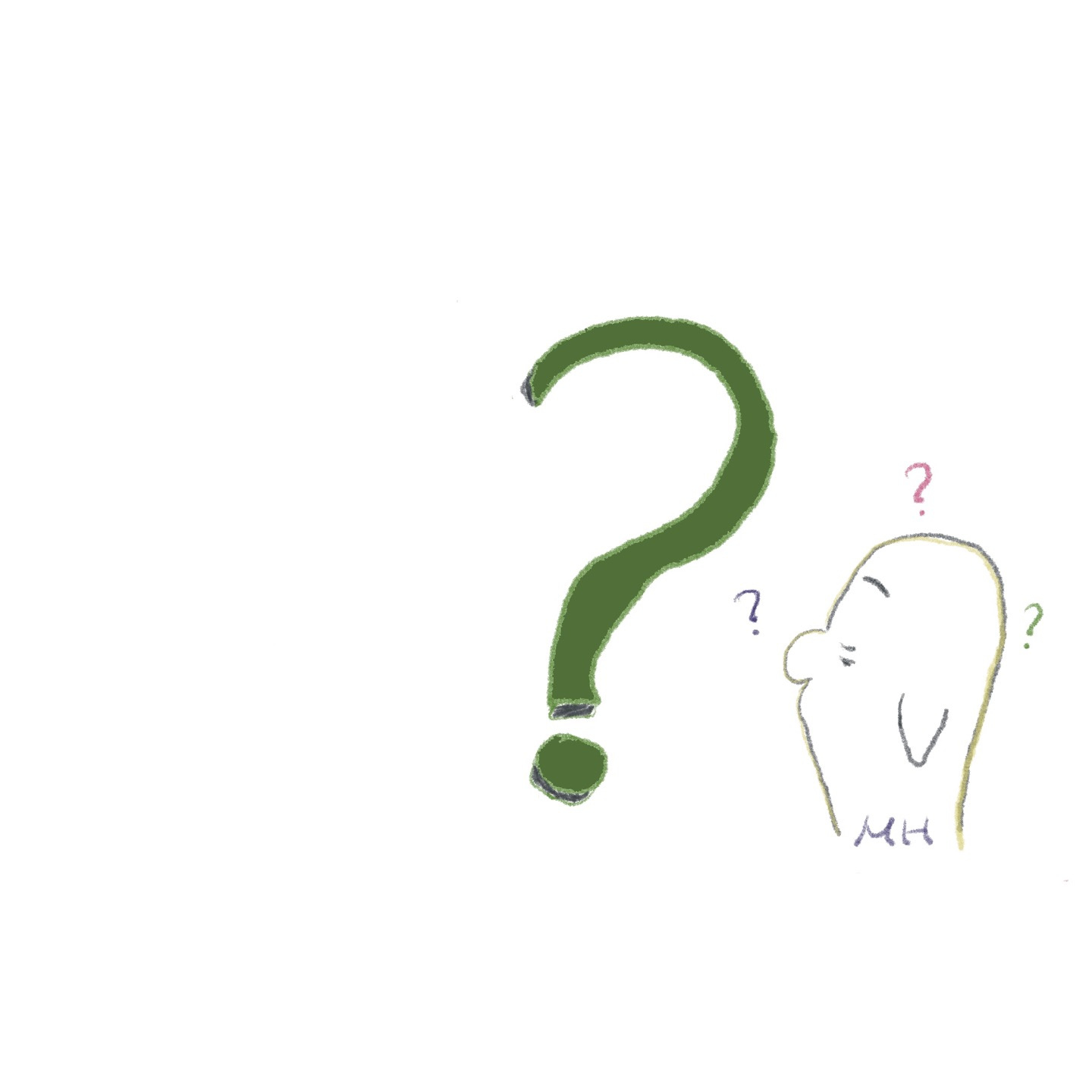 물음표 그림과 옆에 이모티콘 -나는 누구인가에 대해 묻는 질문