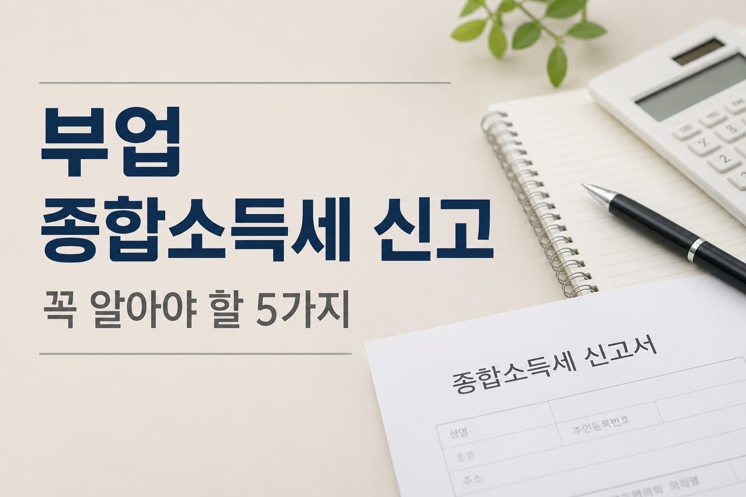 부업 종합소득세 신고 시 꼭 알아야 할 5가지를 설명하는 미니멀 스타일 썸네일