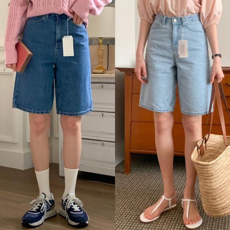 오코텍스 연청 진청 5부 여자 여성 청반바지