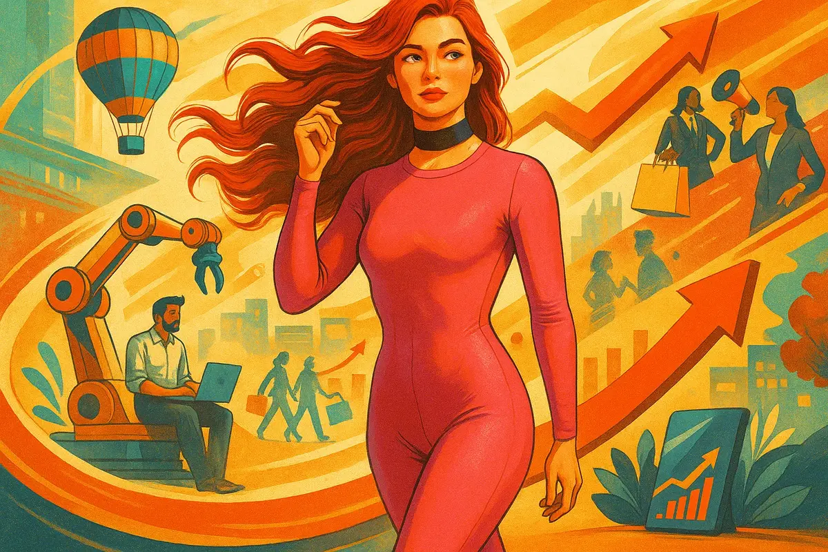 비즈니스 성장을 상징하는 당당한 여성 일러스트