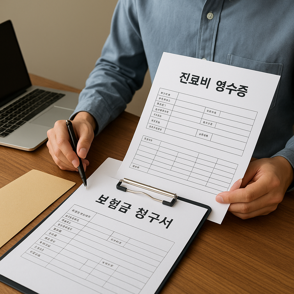 보험금 청구를 위해 서류를 준비하는 사람의 모습