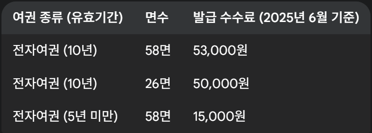 여권 종료 유효기간 면수 수수료