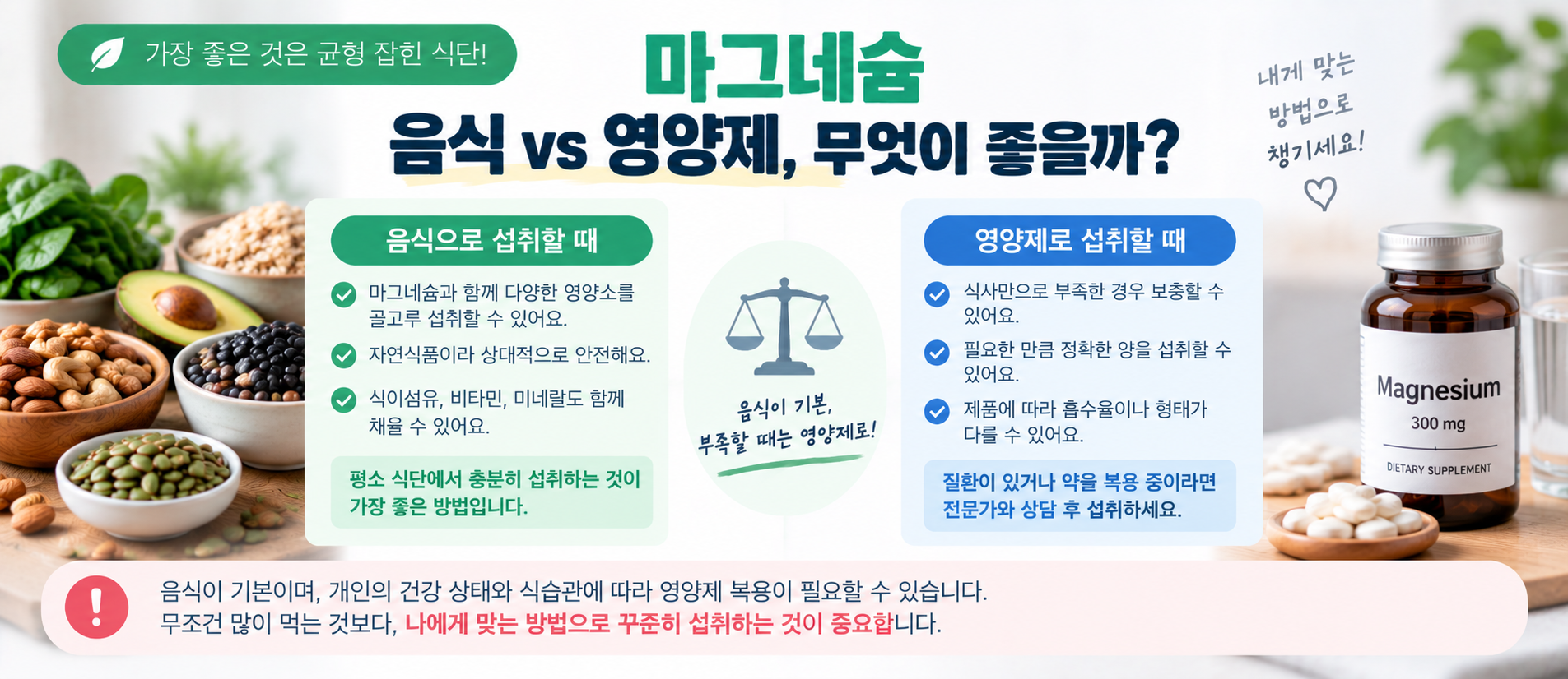 마그네슘 음식 영양제 비교 섭취 방법
